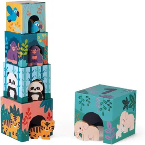 Janod - WWF - 6 Block Stacking Tower with Wooden Animals - Ages 12 Months  - J08623