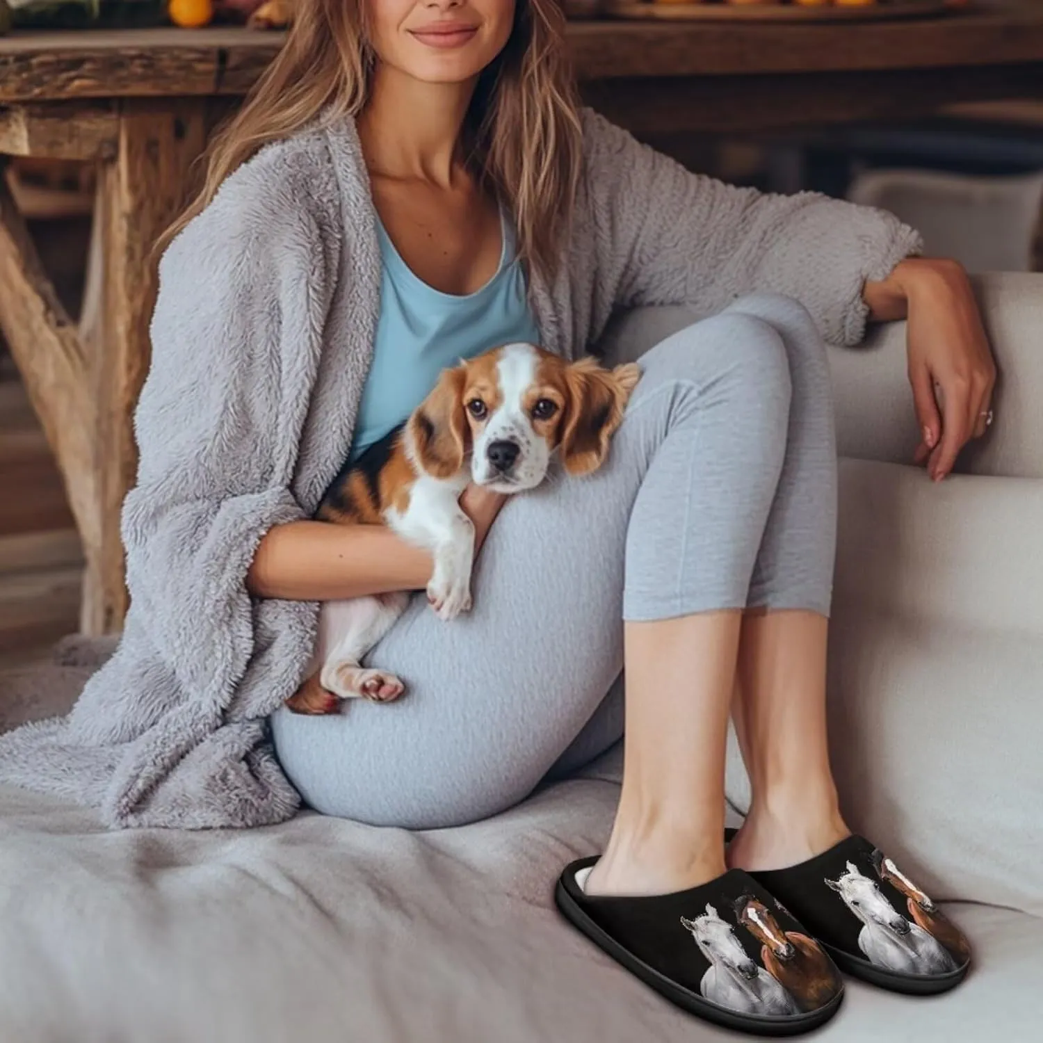 Jeiento Horse Warm Slippers for Women - Fuzzy Fluffy Hotel House Indoor Slippers Winter Closed Toe
