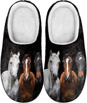 Jeiento Horse Warm Slippers for Women - Fuzzy Fluffy Hotel House Indoor Slippers Winter Closed Toe