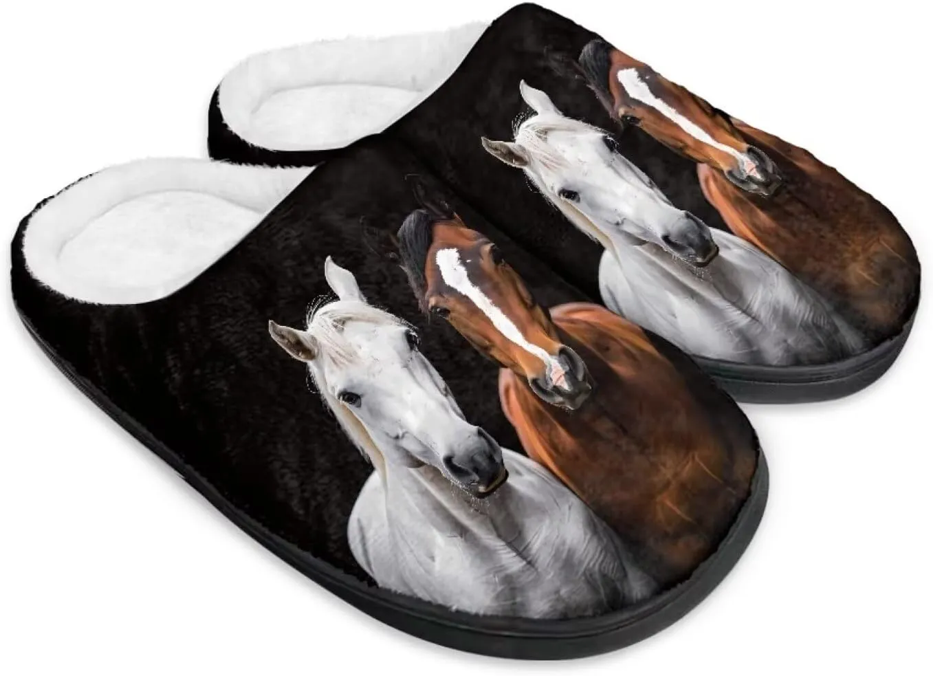 Jeiento Horse Warm Slippers for Women - Fuzzy Fluffy Hotel House Indoor Slippers Winter Closed Toe