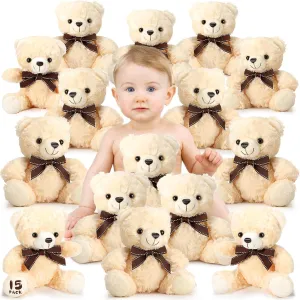 Jenaai 15 Pcs Teddy Bear Stuffed Animal, 8 Inch Teddy Bears, Soft Cute Bears Plush Peluches for Baby Shower Decorations Party Gift Kid Toys Birthday Christmas Valentine(Light Brown)