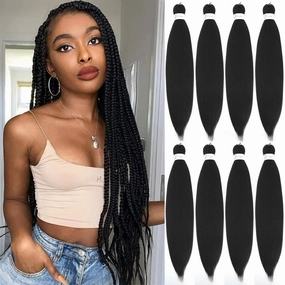 Jet Black Braiding Hair Pre Stretched, 26 Inch 8 Pack Prestretched Braiding Hair For Braiding Women Hair, Professional Synthetic Hair For Knotless Crochet Braids,Soft Yaki Straight Hair(26in,8pc,1#)