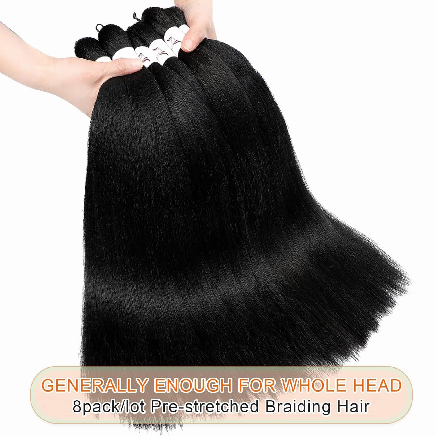 Jet Black Braiding Hair Pre Stretched, 26 Inch 8 Pack Prestretched Braiding Hair For Braiding Women Hair, Professional Synthetic Hair For Knotless Crochet Braids,Soft Yaki Straight Hair(26in,8pc,1#)