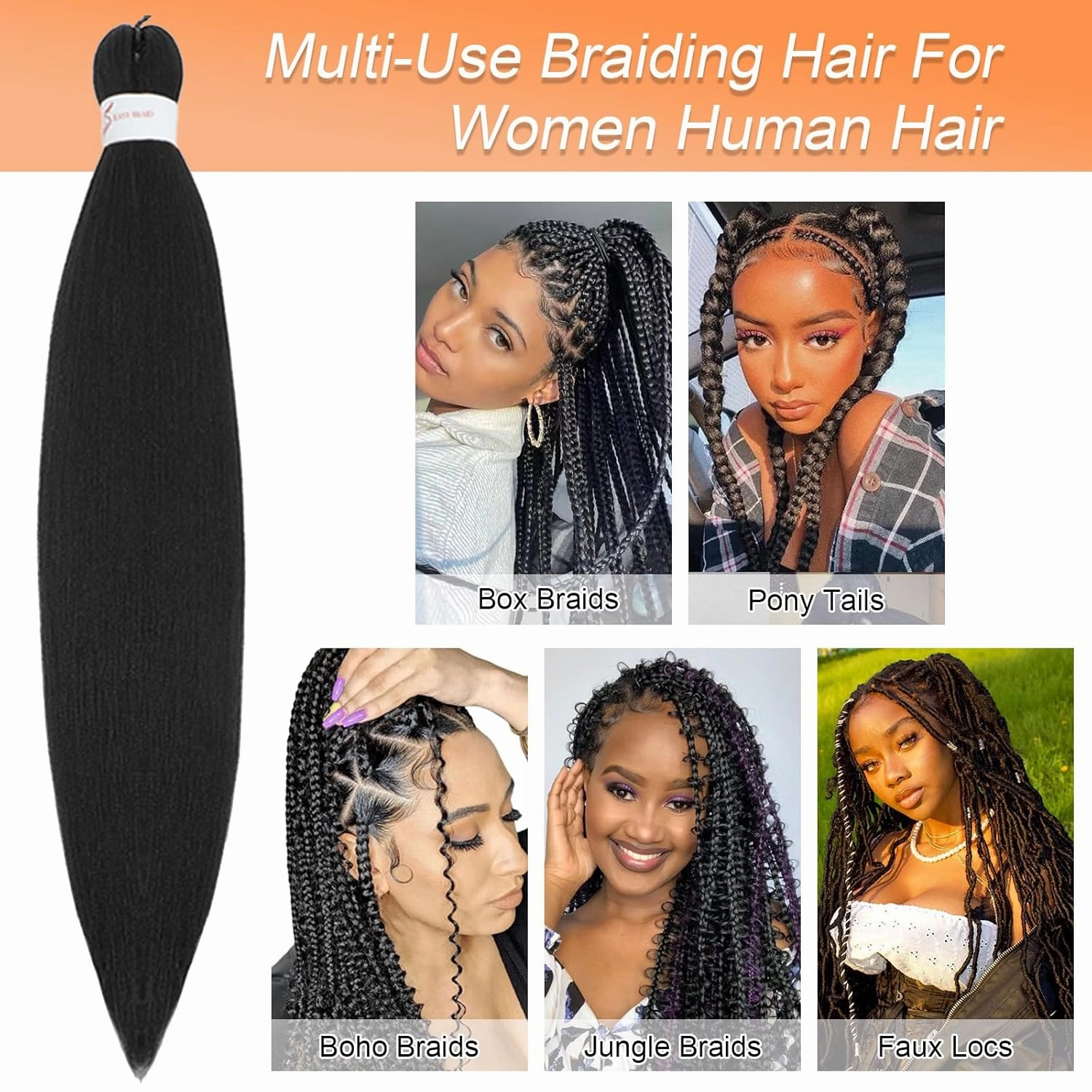 Jet Black Braiding Hair Pre Stretched, 26 Inch 8 Pack Prestretched Braiding Hair For Braiding Women Hair, Professional Synthetic Hair For Knotless Crochet Braids,Soft Yaki Straight Hair(26in,8pc,1#)