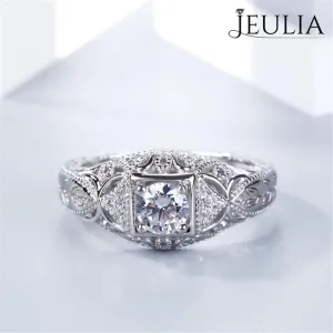 Jeulia Vintage Rings 925 Sterling Silver Round Cut Solitair Diamond Ring Wedding Engagement Statement Ring Band Anniversary Promise Bridal Set with Gift Box