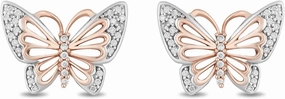 Jewelili Enchanted Disney Fine Jewelry 10K rose gold and sterling silver 1/10 cttw natural white round diamond butterfly mulan butterfly earrings