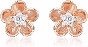 Jewelili Enchanted Disney Fine Jewelry 10K Rose Gold and Sterling Silver 1/15 Cttw Natural White Round Diamond Plum Blossom Mulan Earrings