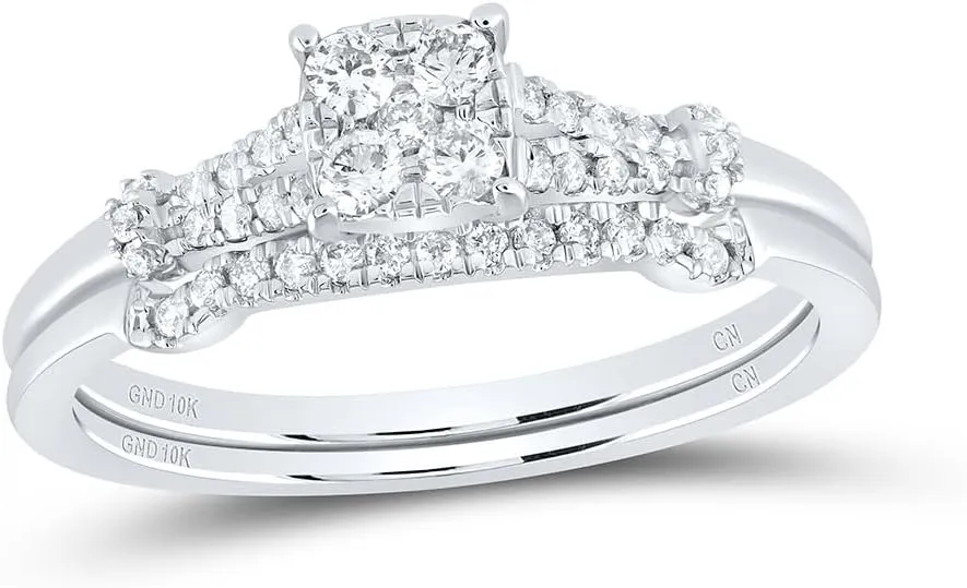 Jewels By Lux 10kt White Gold 1/4 Cttw Natural Diamond Cushion No Halo Wedding Engagement Anniversary Bridal Set, Women Size: 5-9