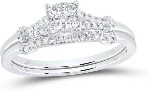 Jewels By Lux 10kt White Gold 1/4 Cttw Natural Diamond Cushion No Halo Wedding Engagement Anniversary Bridal Set, Women Size: 5-9