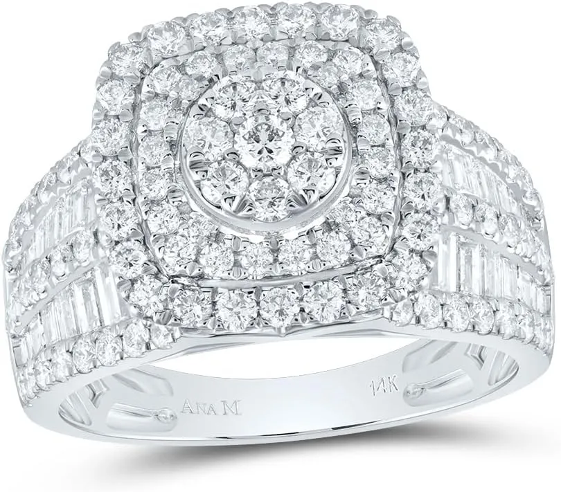 Jewels By Lux 14kt White Gold 1 3/4 Cttw Diamond Ana M Cushion Double Halo Wedding Engagement Anniversary Bridal Ring, Women Size: 5-9