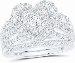 Jewels By Lux 10K Yellow Or White Or Rose Gold Round Diamond Heart Bridal Wedding Ring Band Set, Womens Size: 5-10
