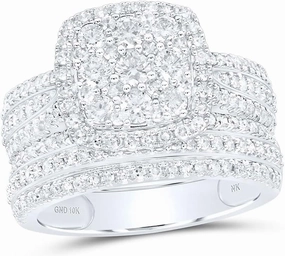Jewels By Lux 10K Yellow Or White Or Rose Gold Round Diamond Square Cluster Bridal Wedding Ring Band Set 1-1/2 Cttw, Womens Size: 5-10