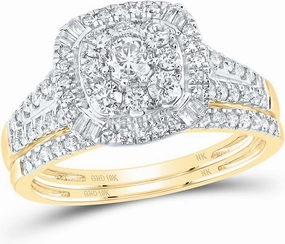 Jewels By Lux 10kt Yellow Gold 1 Cttw Natural Diamond and 1/5 Cttw Round Duoble Halo Wedding Engagement Anniversary Bridal Set, Women Size: 5-9