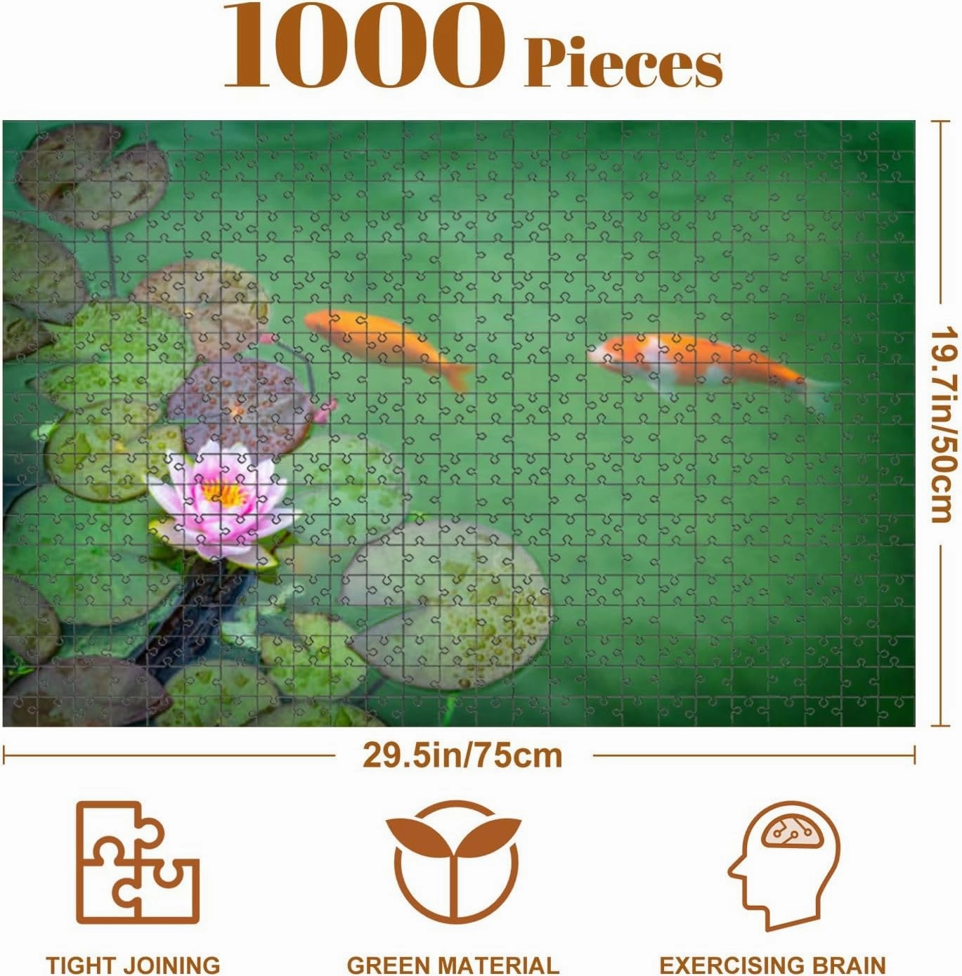 Jigsaw Puzzles 1000 Pieces for Adult Pink Water Lily koi carp Puzzle Game for Family Wooden Puzzle Toy Educational Games Puzzles for Home Decor