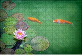 Jigsaw Puzzles 1000 Pieces for Adult Pink Water Lily koi carp Puzzle Game for Family Wooden Puzzle Toy Educational Games Puzzles for Home Decor