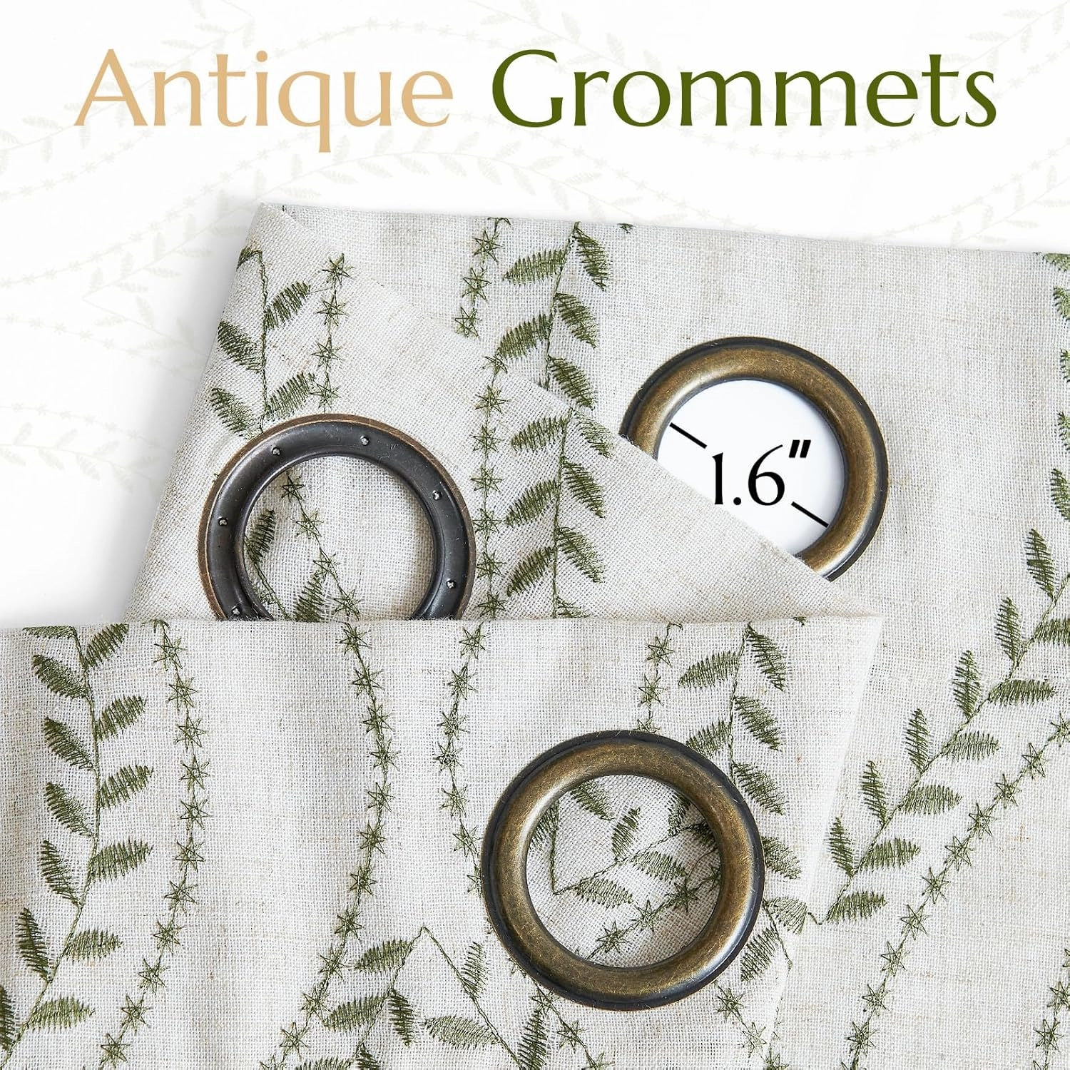 jinchan Boho Linen Blend Curtains Beige Spring Farmhouse Curtains 84 Inches Long Green Embroidered Leaf Living Room Ogee Geometry Drapes Light Filtering Grommet Country Drapes 2 Panels Green on Flax