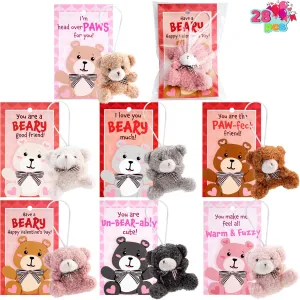 JOYIN 28 Pack Valentine's Day Mini Plush Animals Toys with Greeting Cards, Small Animal Keychains for Kids Valentine's Classroom Gift Exchange, Valentines Party Favor and Valentines Day Gifts
