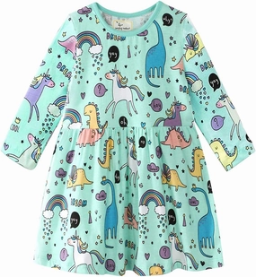 Julerwoo Toddler Girls Dinosaur Dress Long Sleeve Cotton Casual Dress for 2-10 Years