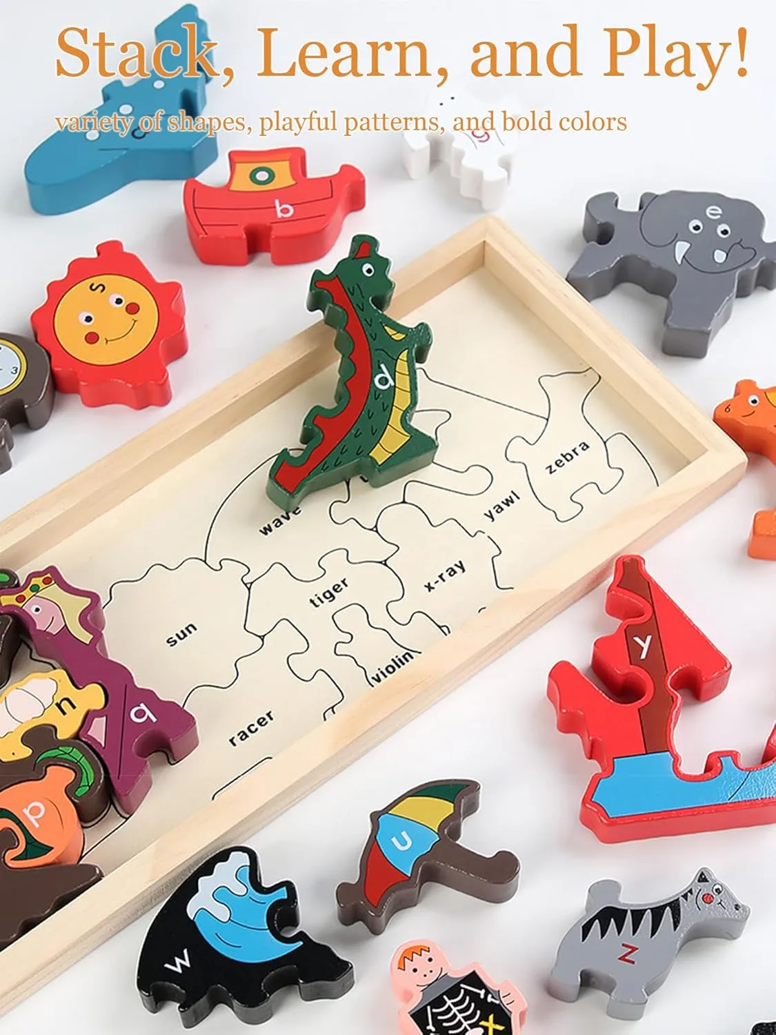 Jumbo Traffic Parade A to Z Puzzle - Educational Wooden Alphabet Playset - 5 and Up, Perfect Family Games for Kids Adults Party Friends Team Travel Birthday