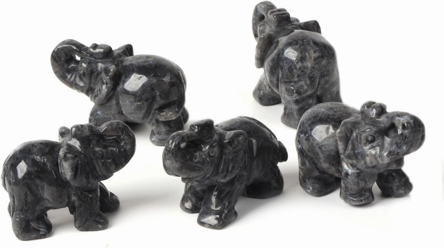 Justinstones Carved Natural Larvikite Gemstone Elephant Healing Guardian Statue Figurine Crafts 2 inch