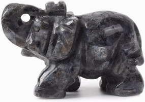Justinstones Carved Natural Larvikite Gemstone Elephant Healing Guardian Statue Figurine Crafts 2 inch