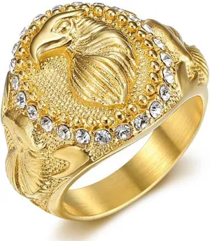 JWM Stainless Steel Eagle Rings Golden Large Animal Rings for Men Women Adults, Cocktail Party Rings, Delicate Packaging