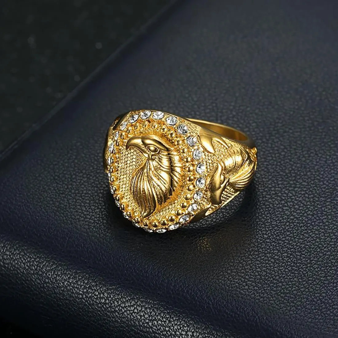 JWM Stainless Steel Eagle Rings Golden Large Animal Rings for Men Women Adults, Cocktail Party Rings, Delicate Packaging