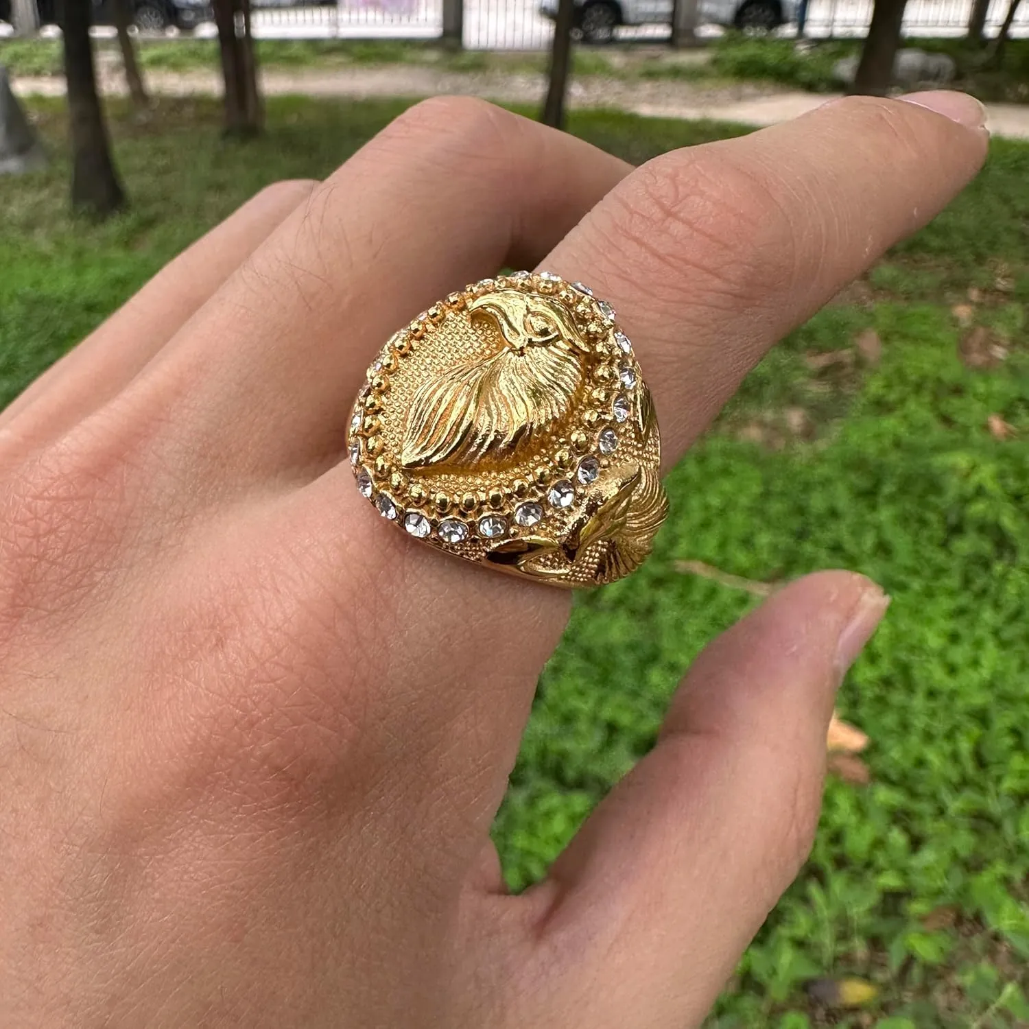 JWM Stainless Steel Eagle Rings Golden Large Animal Rings for Men Women Adults, Cocktail Party Rings, Delicate Packaging