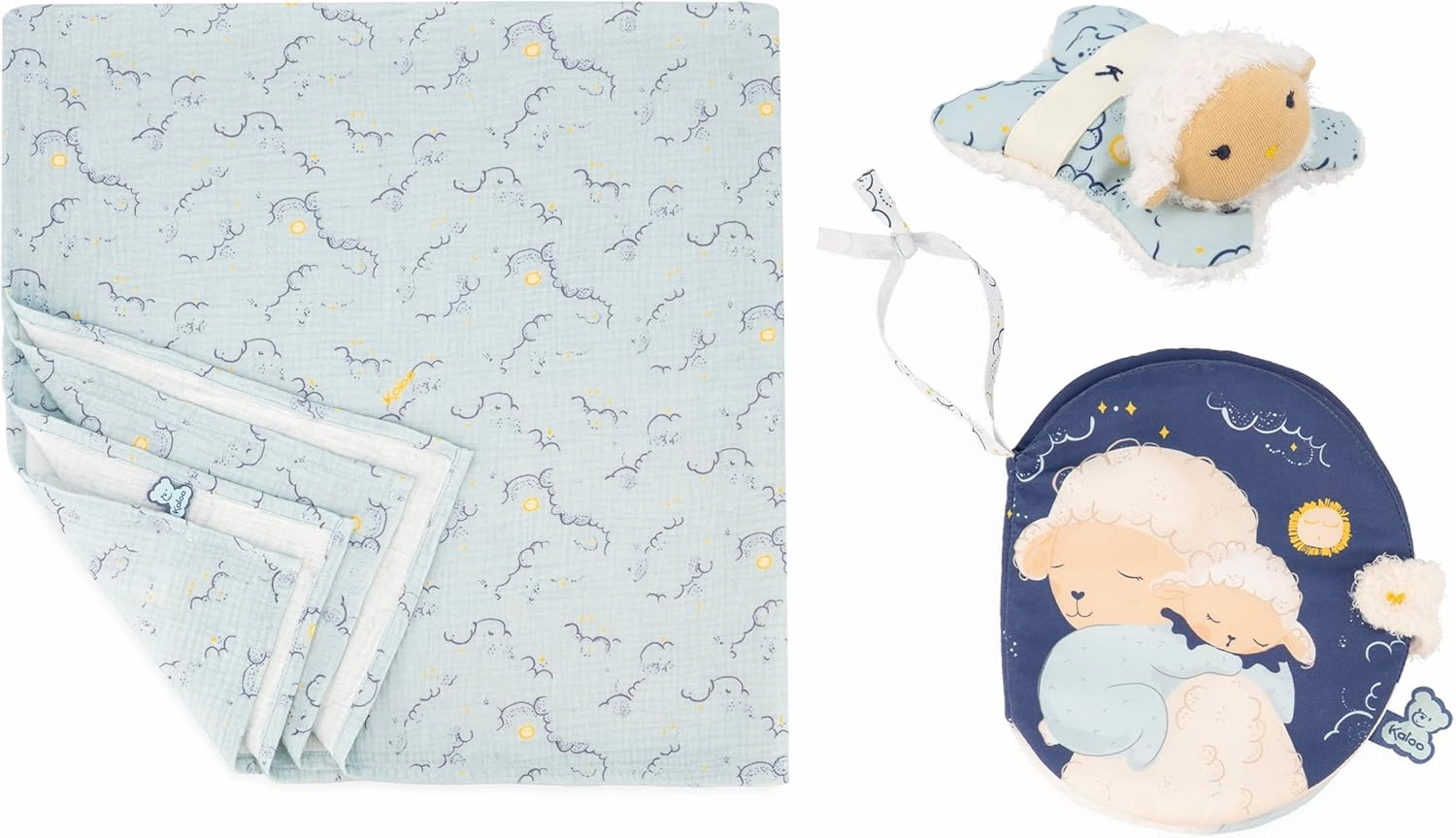KALOO - Sweet Sleep - My First Birth Set to Sleep Baby - Imagier   Mini Sheep Soft Toy   Maxi Swaddle Baby Swaddle 1m - From Birth, K221008