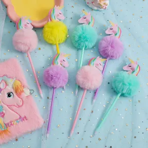 Kawaii Unicorn Plush Ballpoint Pen 🌈✨ - 4 Color Rainbow Writing Fun for Kids! 🎨🦄