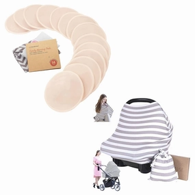 KeaBabies Nursing Breast Pads and Car Seat Covers for Babies - 14 Washable Pads   Wash Bag - Nursing Cover, Baby Car Seat Cover - Breastfeeding Nipple Pad for Maternity - Nursing Cover