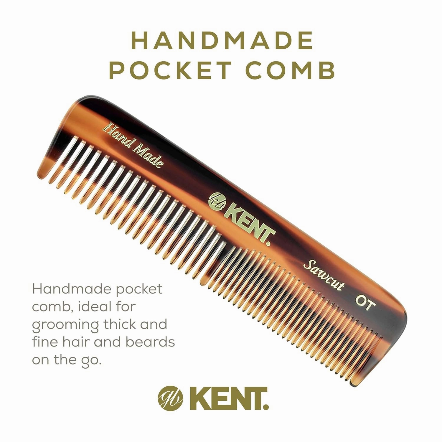 Kent OT Fine Tooth and Wide Tooth Pocket Comb - Handmade Hair Comb for Men for Travel Hair Combs, Beard and Mustache Combs, Saw Cut and Hand Polished