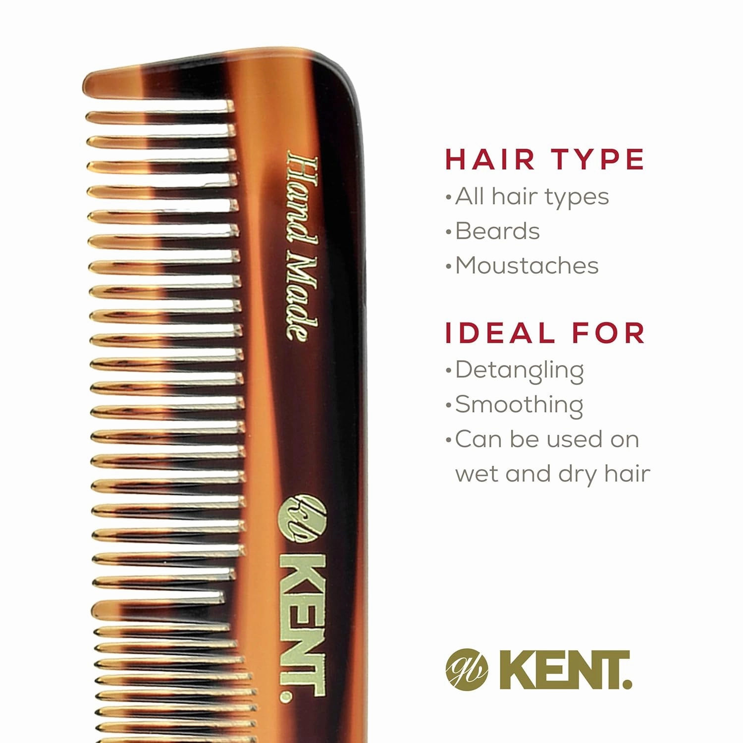 Kent OT Fine Tooth and Wide Tooth Pocket Comb - Handmade Hair Comb for Men for Travel Hair Combs, Beard and Mustache Combs, Saw Cut and Hand Polished
