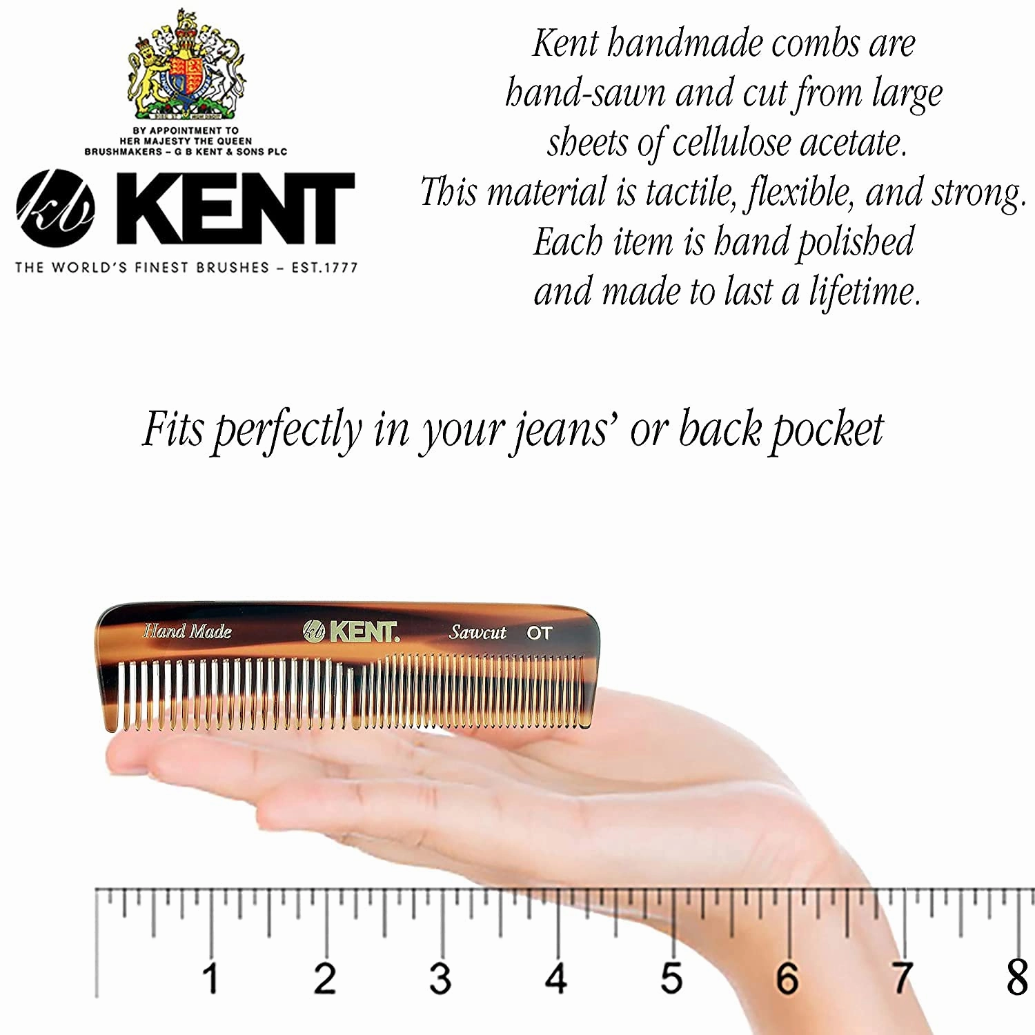 Kent OT Pocket Comb - Handmade Fine and Wide Tooth Hair Comb for Men, Women, and Kids - Travel, Beard, and Mustache Comb - Saw Cut and Hand Polished Made in England
