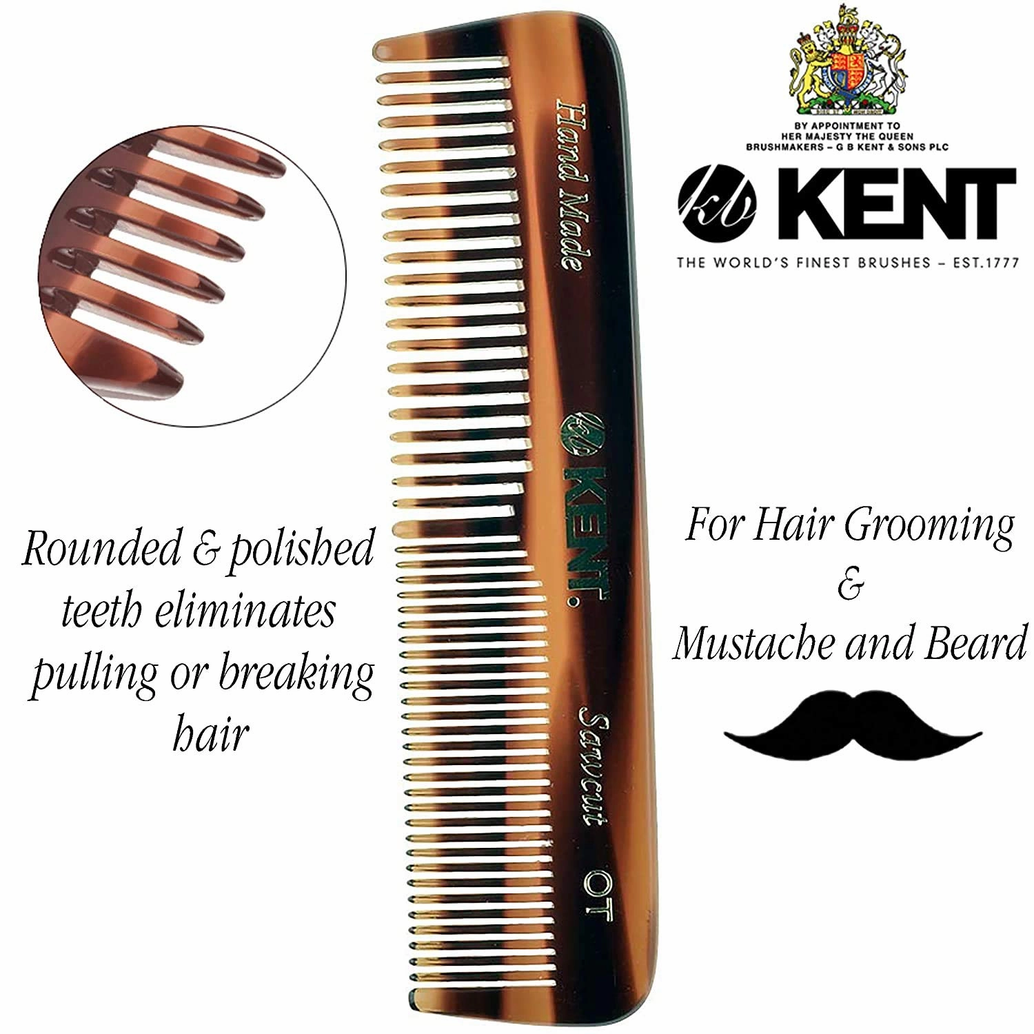 Kent OT Pocket Comb - Handmade Fine and Wide Tooth Hair Comb for Men, Women, and Kids - Travel, Beard, and Mustache Comb - Saw Cut and Hand Polished Made in England