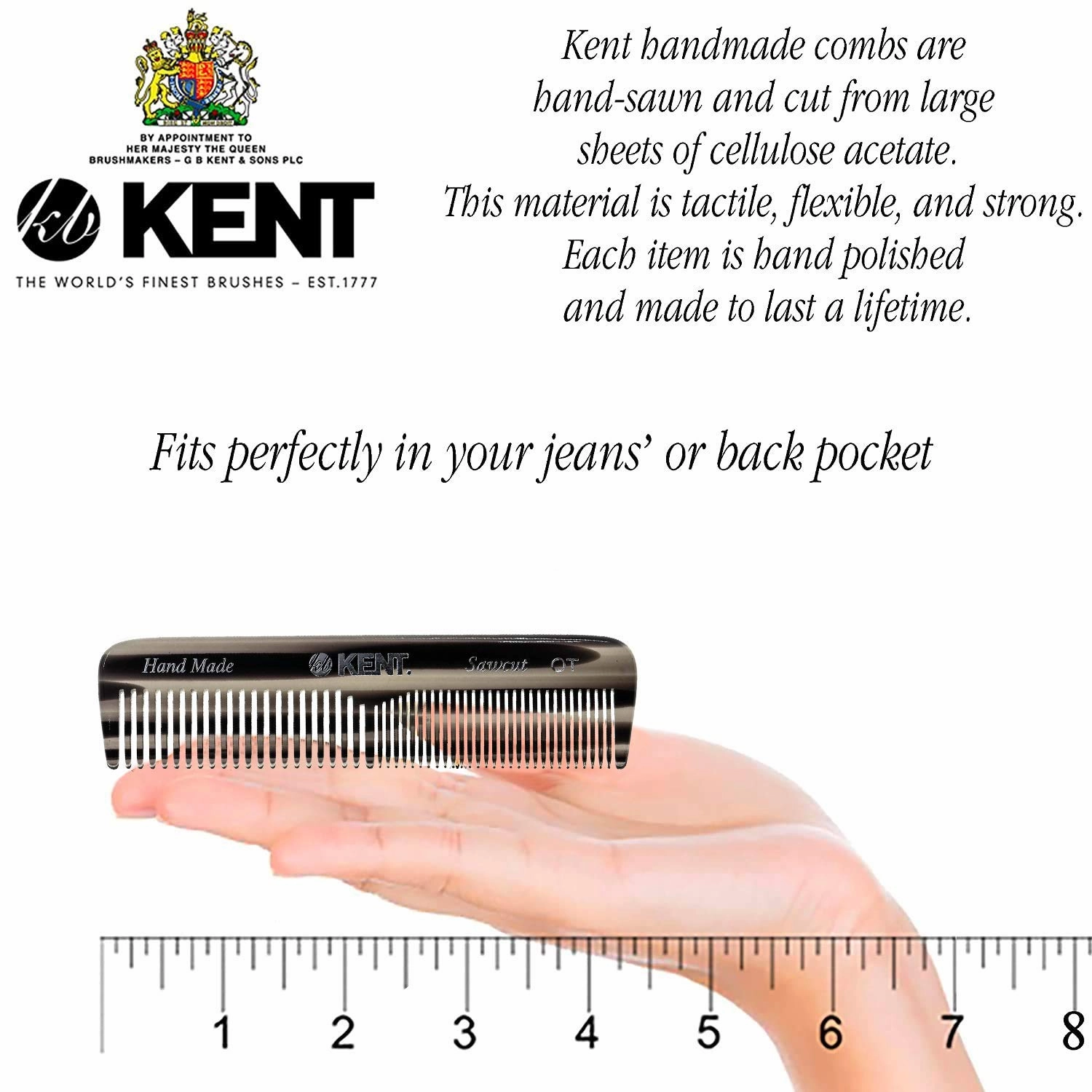 Kent OT Pocket Comb - Handmade Fine and Wide Tooth Hair Comb for Men, Women, and Kids - Travel, Beard, and Mustache Comb - Saw Cut and Hand Polished Made in England