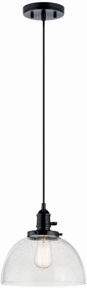 Kichler Avery 9.75" Globe Mini Pendant Industrial 1 Light Mini Pendant Ceiling Light Fixture with Clear Seeded Glass in Black, for Living Room, Bedroom or Kitchen (9.75" x 9.75" x 11.25") 43852BK