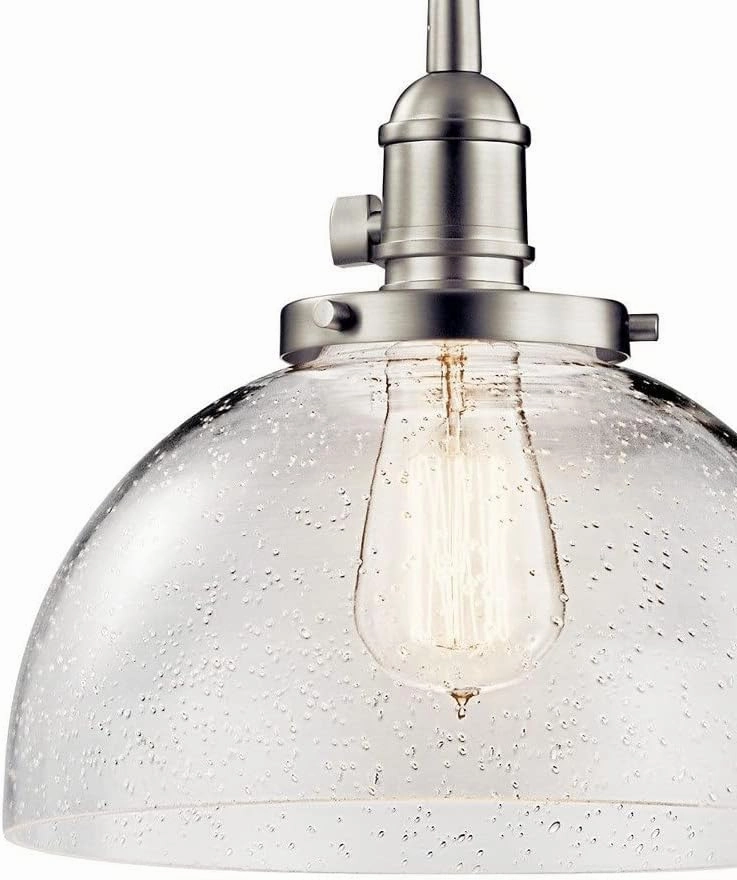 Kichler Avery 9.75" Globe Mini Pendant Industrial 1 Light Mini Pendant Ceiling Light Fixture with Clear Seeded Glass in Black, for Living Room, Bedroom or Kitchen (9.75" x 9.75" x 11.25") 43852BK