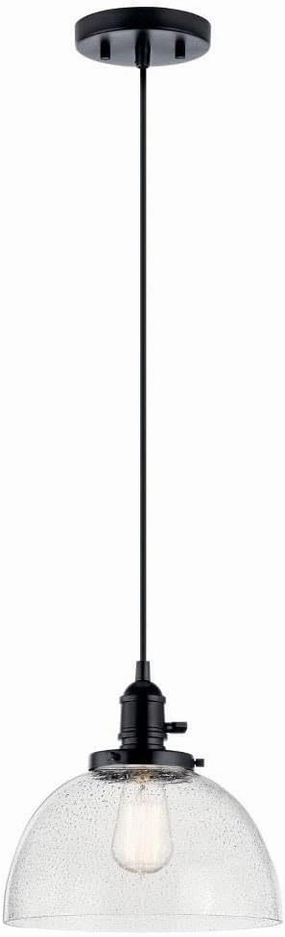 Kichler Avery 9.75" Globe Mini Pendant Industrial 1 Light Mini Pendant Ceiling Light Fixture with Clear Seeded Glass in Black, for Living Room, Bedroom or Kitchen (9.75" x 9.75" x 11.25") 43852BK