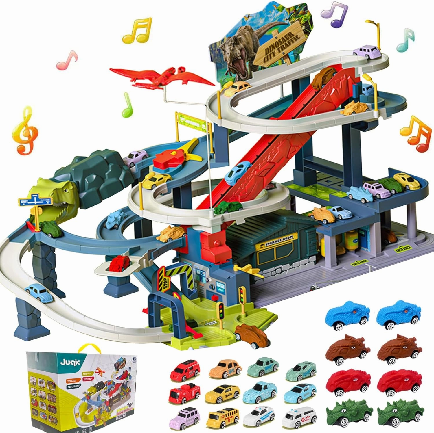Kid's Toy Car Ramp Track Railcar Slot Car Vehicle Race Tracks Play Set with 20 Mini Cars for Preschool Boys Puzzles Gifts Children Ages 3 to 6 or Older