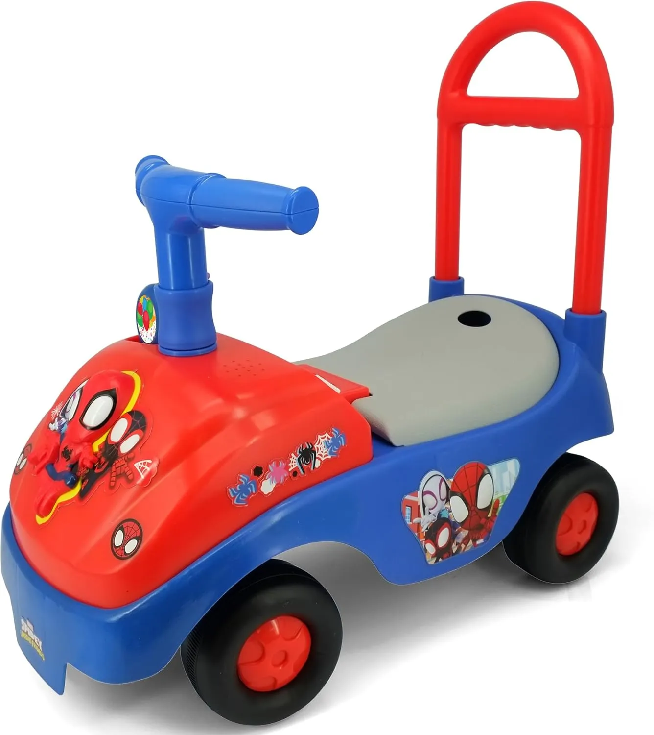 Kiddieland: Foldable Handle Ride-On - Spidey - Foot to Floor Vehicle, Spiderman, Interactive Dashboard & Sounds, Toy Phone, Toddlers & Kids 18-36mo