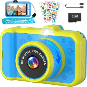 Kids Camera 3.5 inch Big Screen 1080P 48MP Front Selfie Toddler Digital Camera for Kids 10X Zoom in Toy Camera Chritmas Birthday Gift for Kids Age 3-12 (Blue)