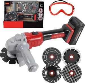 Kids Mini Angle Grinder Toy Set, Pretend Play Series Outside Construction Work Shop Tool with 4 Grinder Wheels, Outdoor Preschool Gardening Kids Tool Set Gift for Boys & Girls