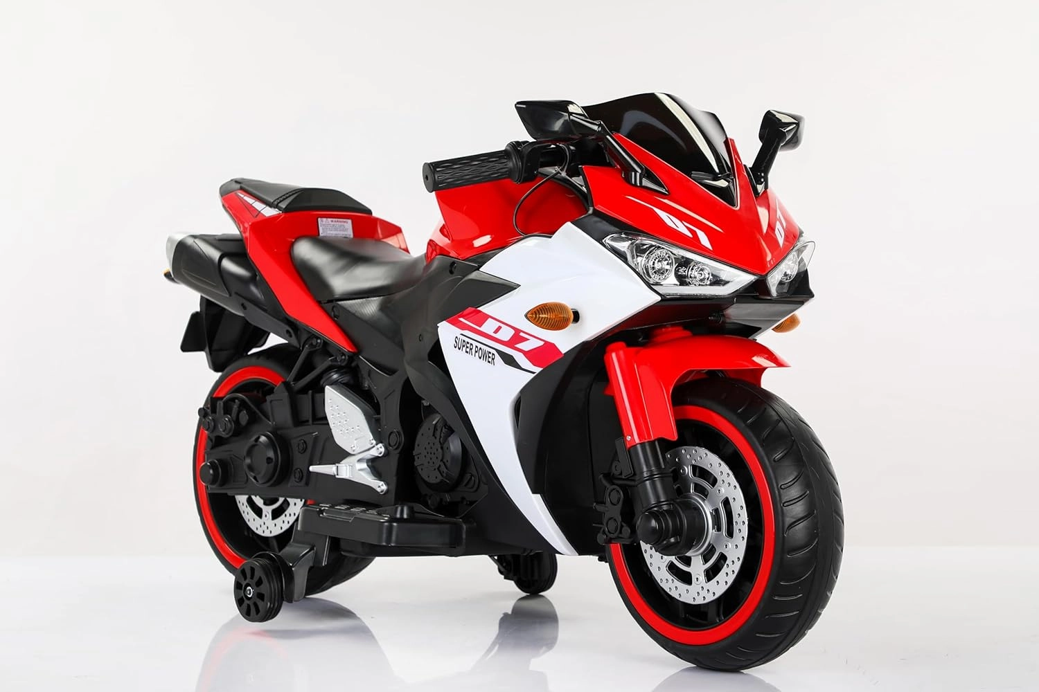 Kids Electric Motorcycle with Training Wheels, Light Up Wheels - Manual Throttle & Foot Brake Ride On Toy for Boys Girls 3-5 Years (Red   Plastic   50-99 pounds)