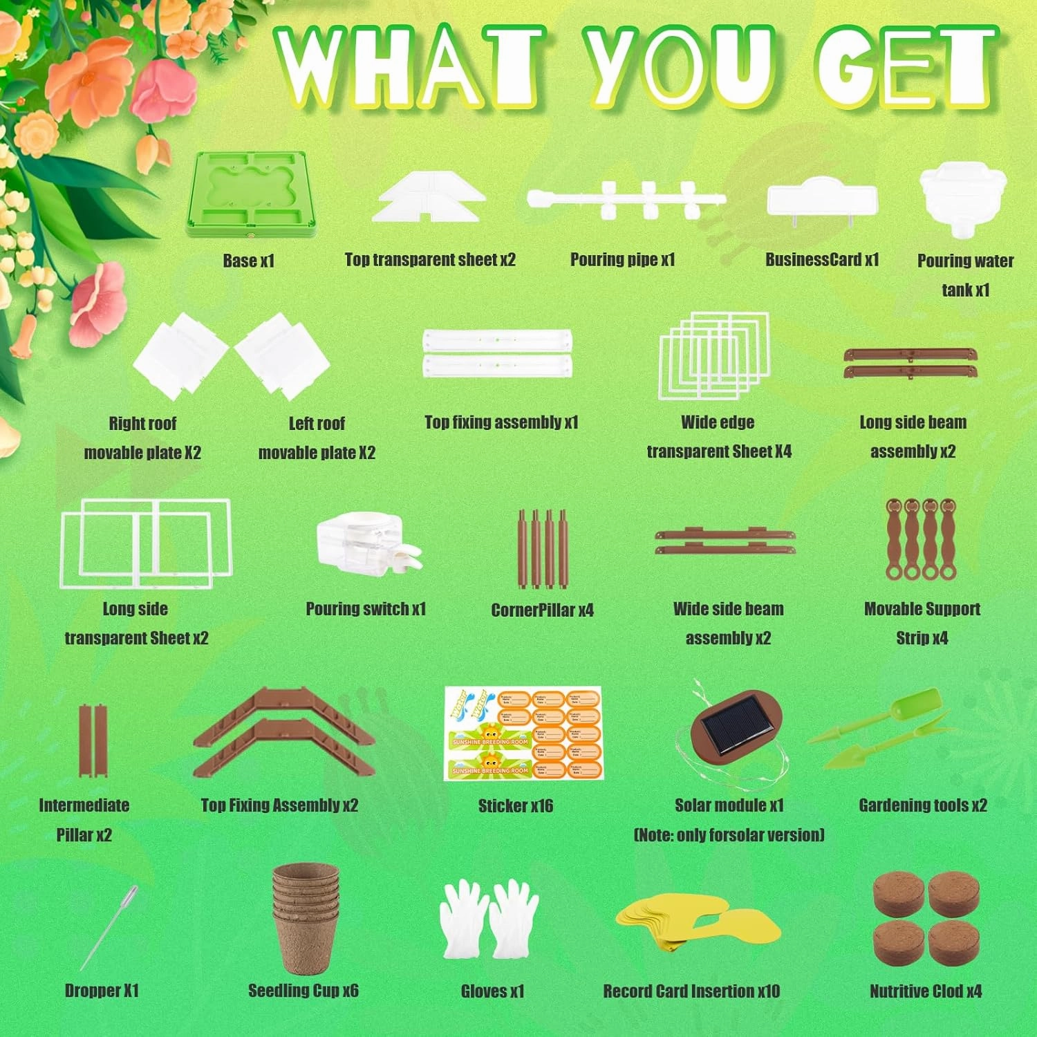 Kids Plant Growing Kit - Kids Greenhouse & Flower Growing Kit with Upgraded Irrigation & Grow Light – Perfect Gardening for Kids（Solar Green）