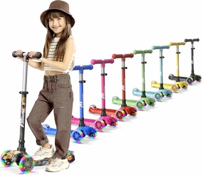 Kids Scooter – Children and Toddler 3 Wheel Kick Scooter – LED Wheel Lights Illuminate When Rolling– Adjustable Handlebar – Indoor and Outdoor