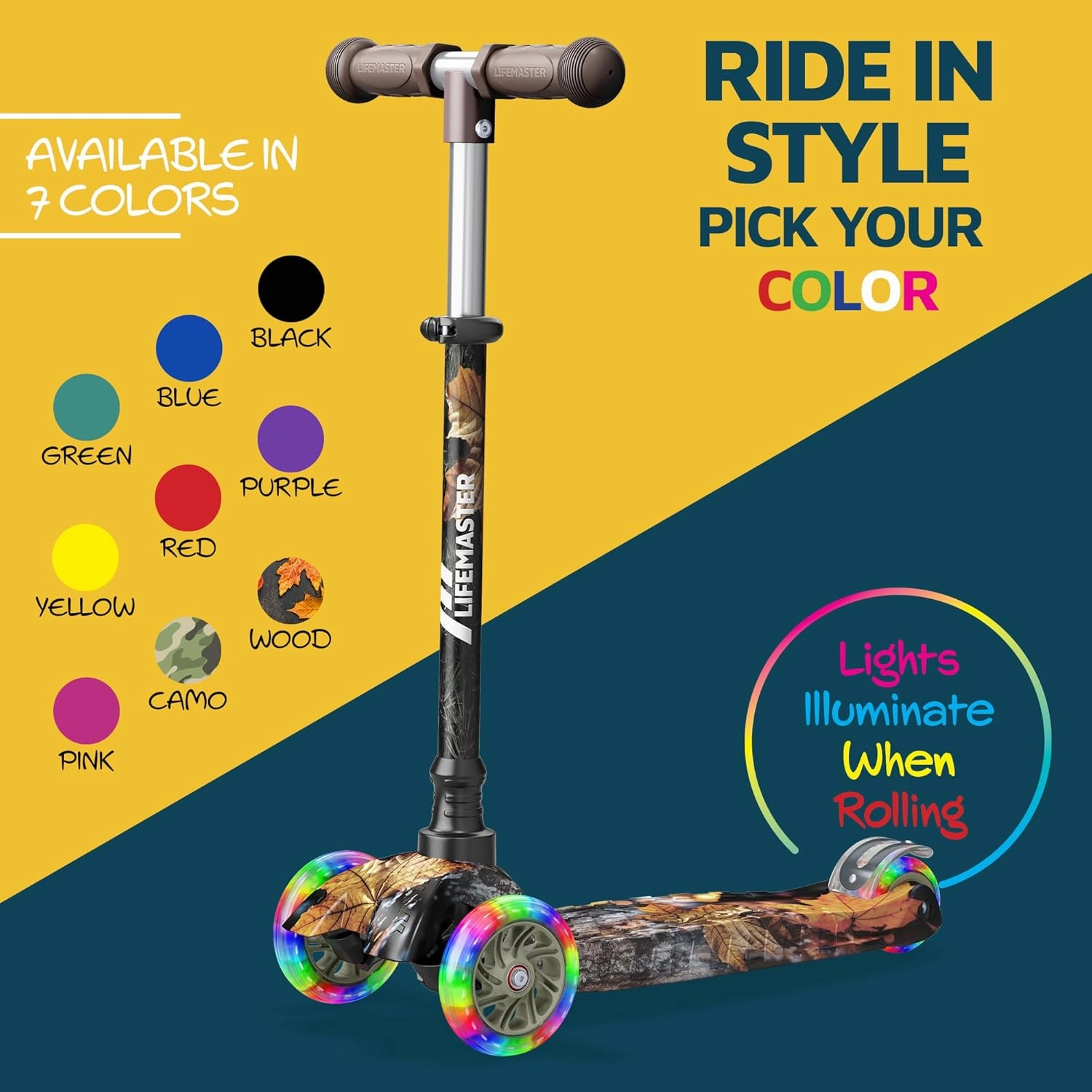 Kids Scooter – Children and Toddler 3 Wheel Kick Scooter – LED Wheel Lights Illuminate When Rolling– Adjustable Handlebar – Indoor and Outdoor