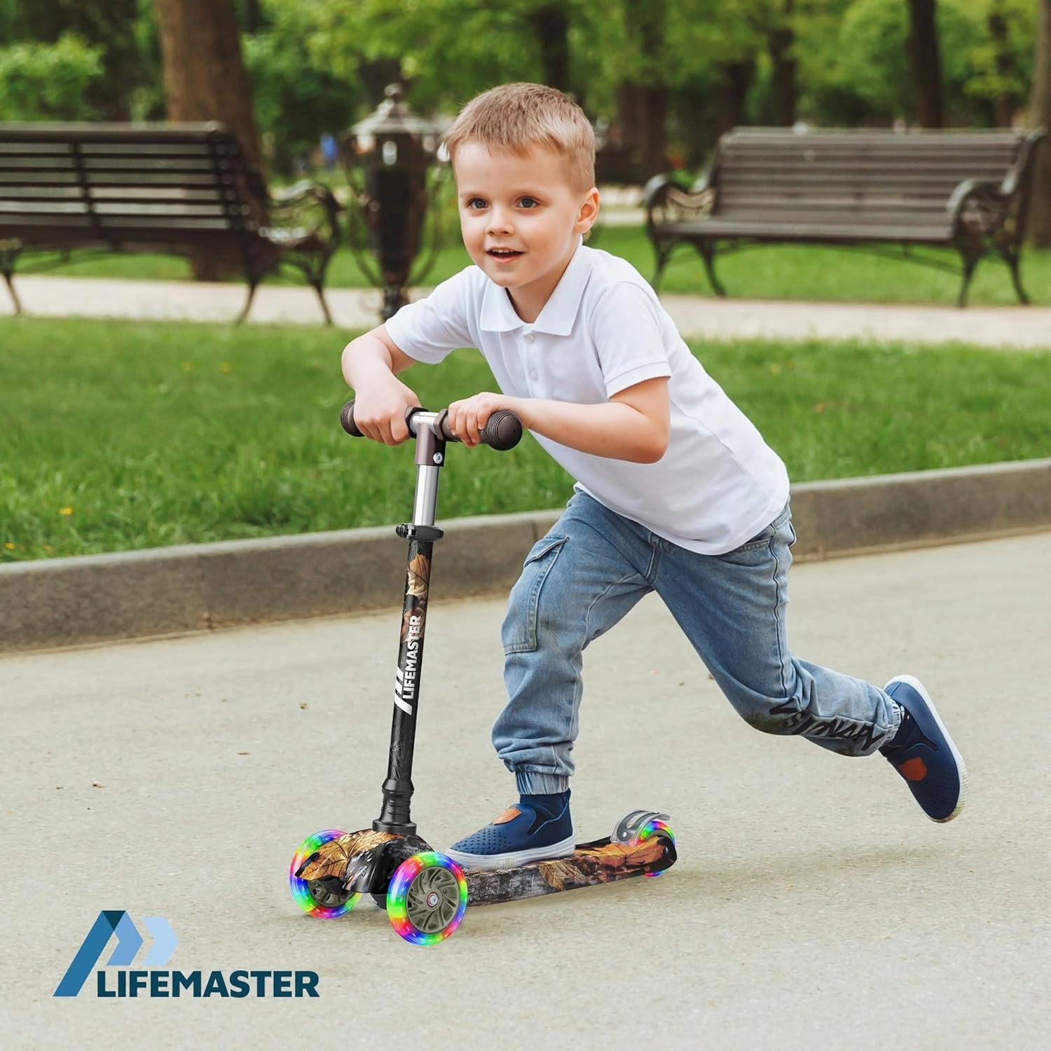 Kids Scooter – Children and Toddler 3 Wheel Kick Scooter – LED Wheel Lights Illuminate When Rolling– Adjustable Handlebar – Indoor and Outdoor
