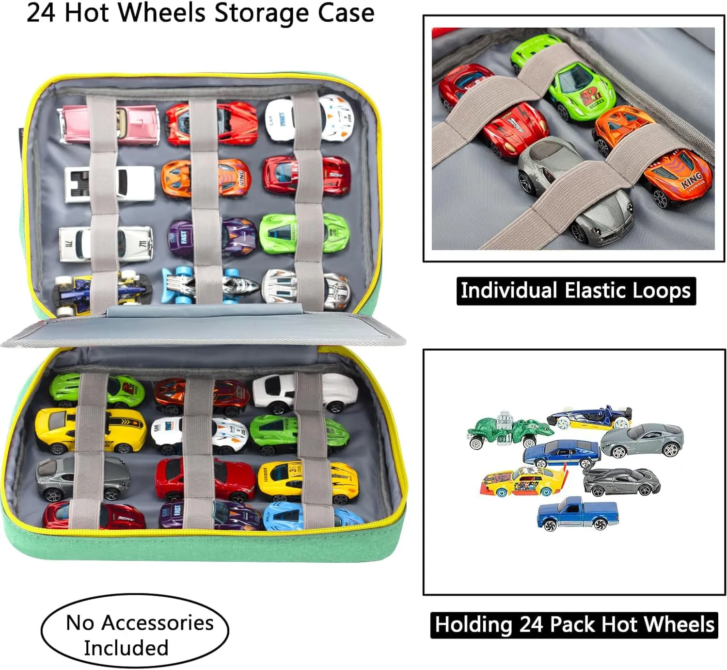 KISLANE 24 Toy Cars Storage Case - Compatible with 24 Matchbox Cars, Mini Toys - Green