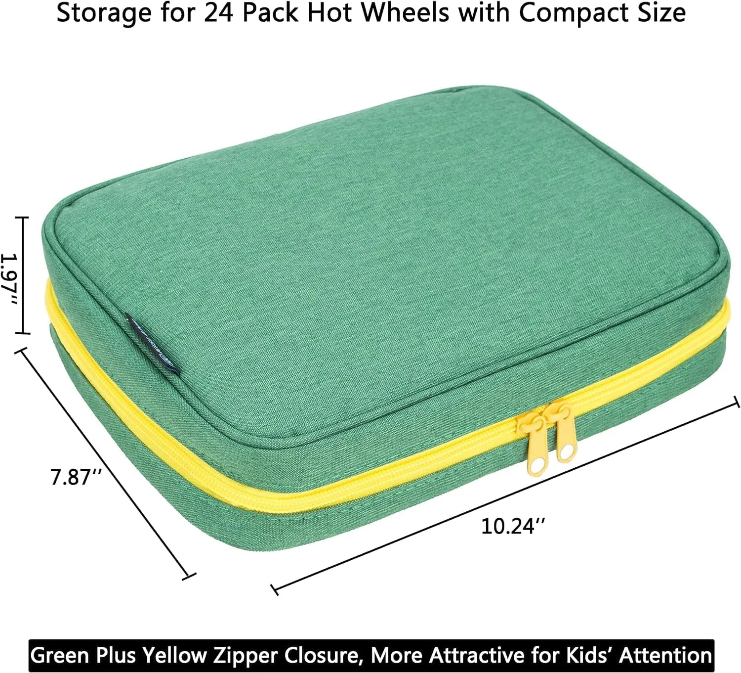 KISLANE 24 Toy Cars Storage Case - Compatible with 24 Matchbox Cars, Mini Toys - Green